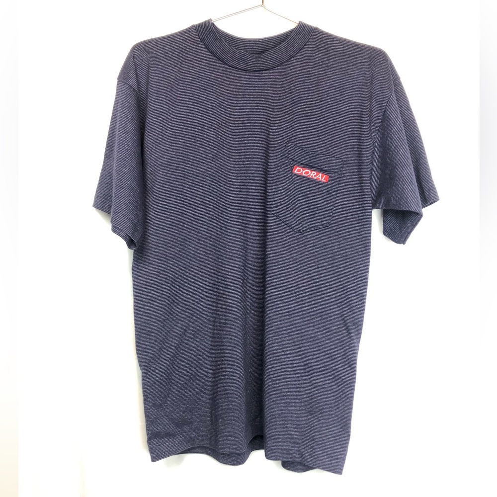 Vintage Doral Made in USA Single Stitch Stripe Pocket T-Shirt (Size L)
